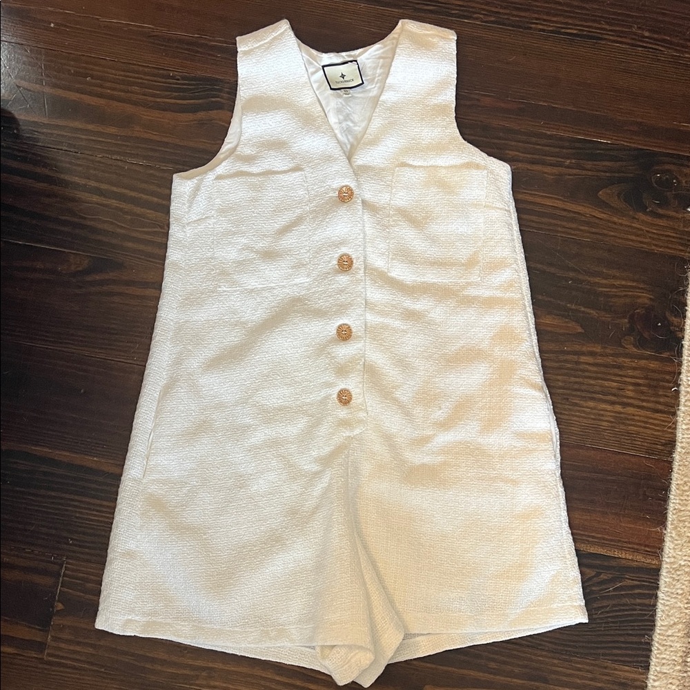 Tuckernuck Sleeveless White Button-Up Romper